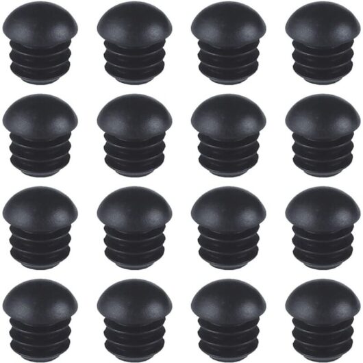 Csparkv - Plastic Round Caps (16mm)(Black), 16 Pieces Round Chair Tube End Caps, Ribbed Round Domed End Caps for Table, Chair, Furniture Legs
