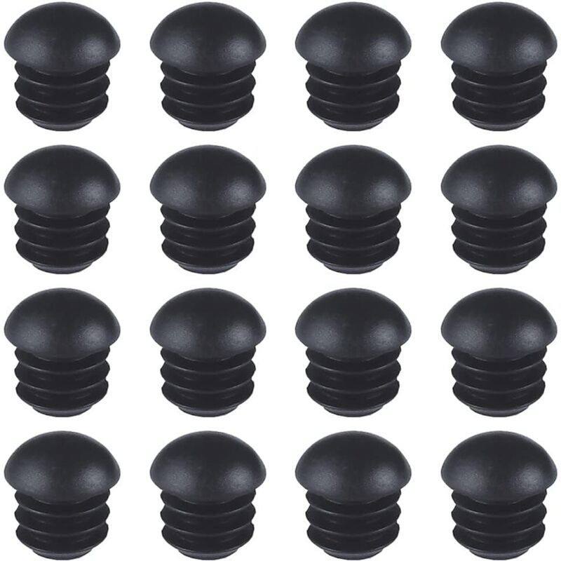 Csparkv - Plastic Round Caps (16mm)(Black), 16 Pieces Round Chair Tube End Caps, Ribbed Round Domed End Caps for Table, Chair, Furniture Legs