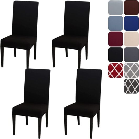 Csparkv - Stretch Chair Covers Set of 4, (Black) Universal Dining Room Chair Protector Cover Removable Washable Modern Durable for Home Hotel