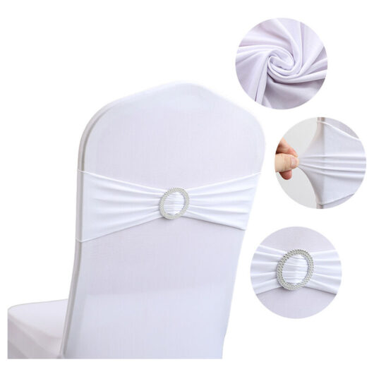 Cyslmuk - 60Pcs Stretch Spandex Chair Sashes with Slide Buckle for Wedding, Spandex Chair Cover Bands for Folding Chairs, Banquet Decorations, White