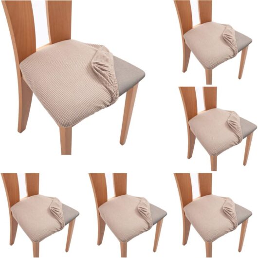 Cyslmuk - 6pcs Khaki Dining Room Kitchen Chair Cover, Anti-fouling Slipcover, Elastic Curved Chair Cover