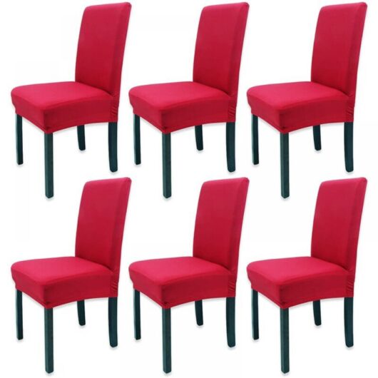 Cyslmuk - 6pcs(Red) Solid Color All-Inclusive Stretch Chair Cover, Universal Stretch Chair Cover, Set of - Modern