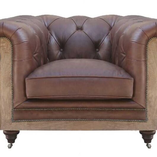 Deconstructed Chesterfield Club Chair Vintage Dark Brown Real Leather