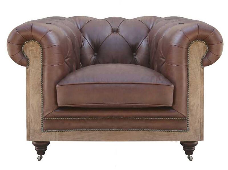 Deconstructed Chesterfield Club Chair Vintage Dark Brown Real Leather