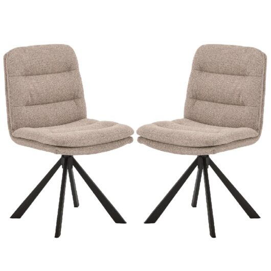 Detroit Beige Fabric Dining Chairs With Black Legs In Pair
