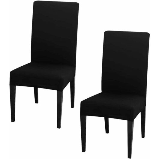 Dining Chair Covers High Back Polyester Spandex Elastic Dining Chair Slipcovers Protector Kitchen Chair Seat Covers, Washable & Removable (Black, Set