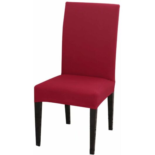 Dining Chair Covers High Back Polyester Spandex Elastic Dining Chair Slipcovers Protector Kitchen Chair Seat Covers, Washable & Removable (Red, Set