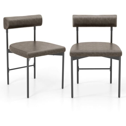 Dining Chair Set of 2 Faux Leather Upholstered Kitchen Side Chair-Grey