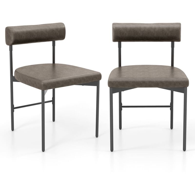 Dining Chair Set of 2 Faux Leather Upholstered Kitchen Side Chair-Grey