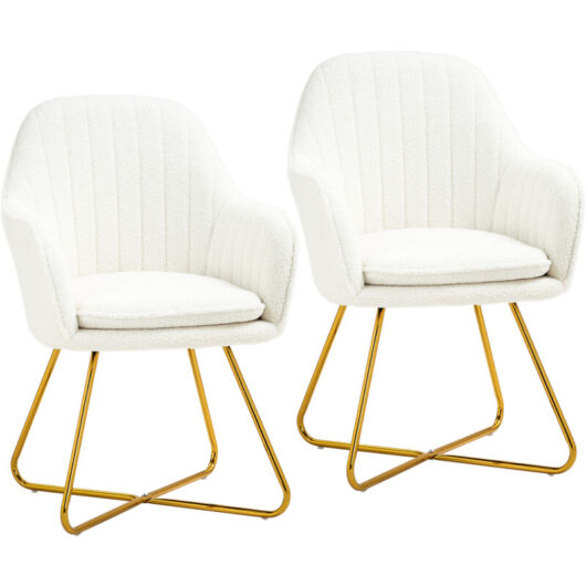 Dining Chair Set of 2, Sherpa Fleece Armchair with Steel Legs, Cream - Homcom