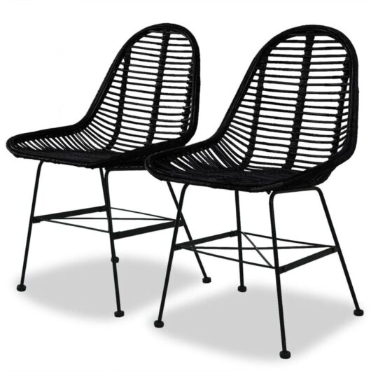 Dining Chairs 2 pcs Black Natural Rattan Vidaxl