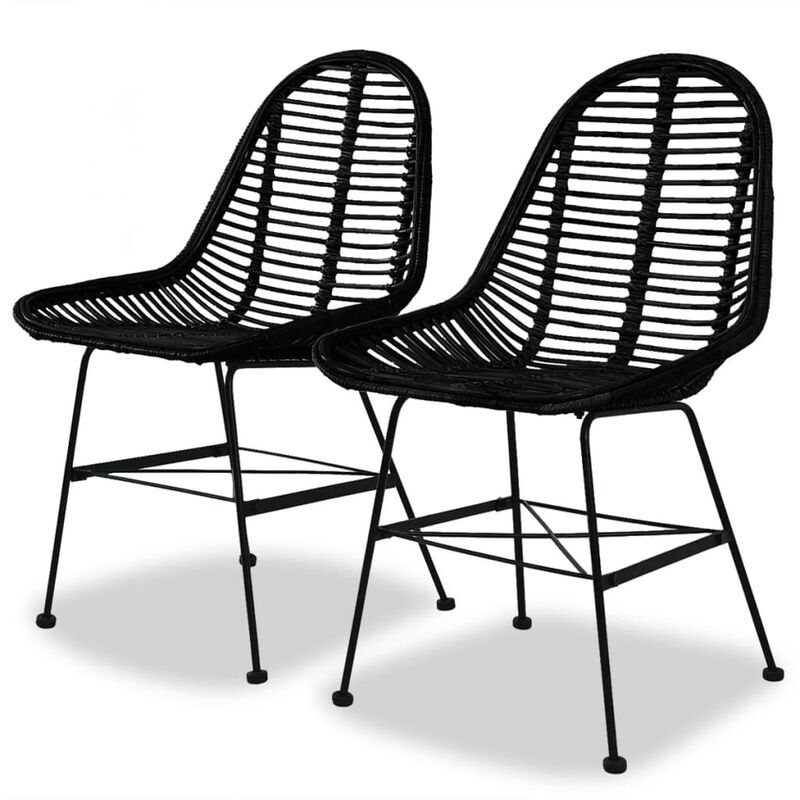 Dining Chairs 2 pcs Black Natural Rattan Vidaxl