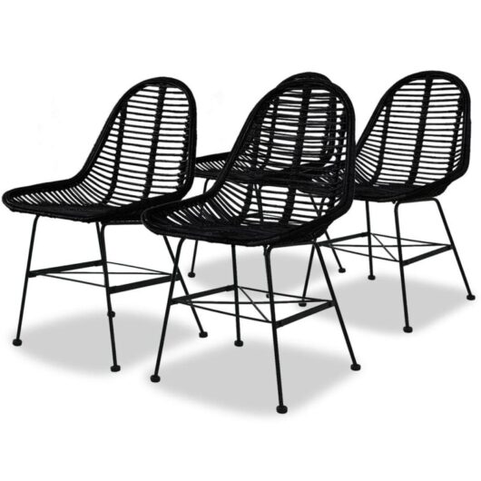 Dining Chairs 4 pcs Black Natural Rattan Vidaxl