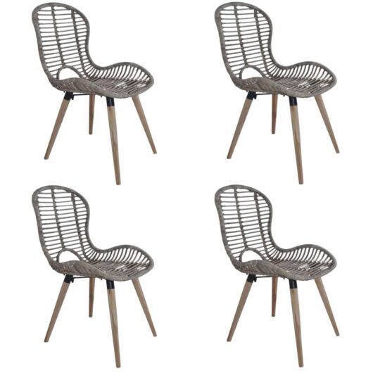 Dining Chairs 4 pcs Brown Natural Rattan Vidaxl