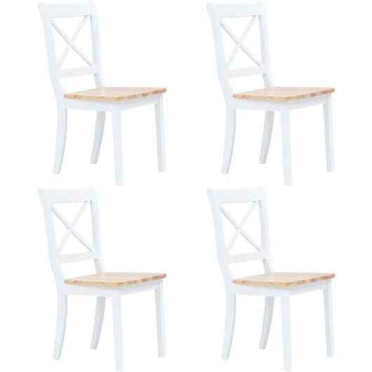 Dining Chairs 4 pcs White and Light Wood Solid Rubber Wood Vidaxl