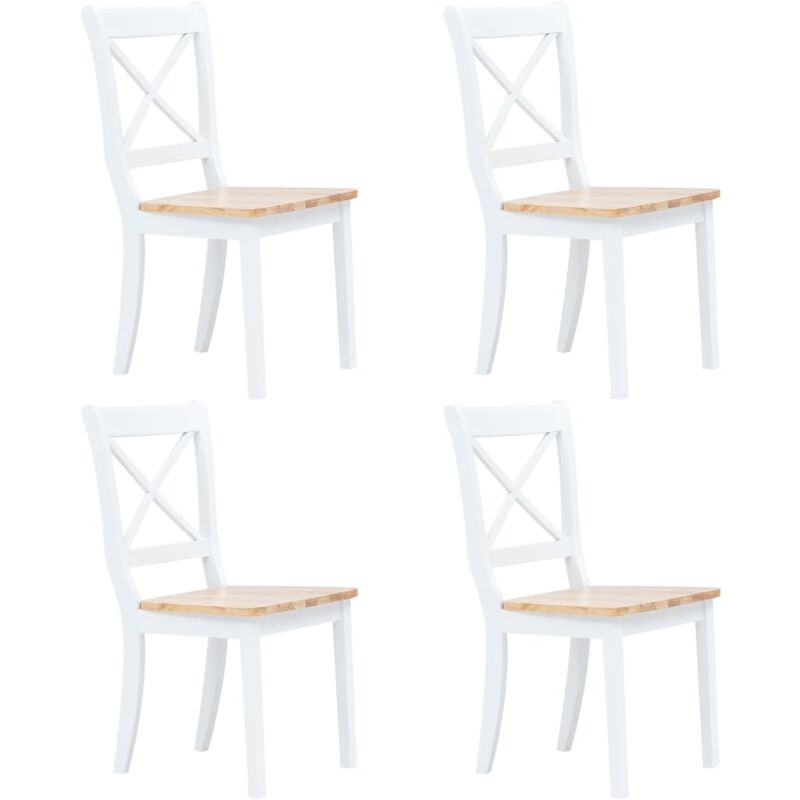 Dining Chairs 4 pcs White and Light Wood Solid Rubber Wood Vidaxl
