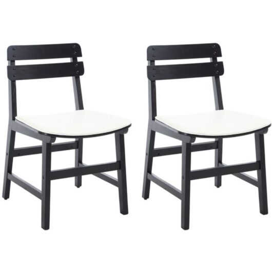 Dining Chairs Set of 2 Upholstered in pu Leather Simple Rustic Side Chairs with Wood Frame for Kitchen Living Room, Black, Wahson