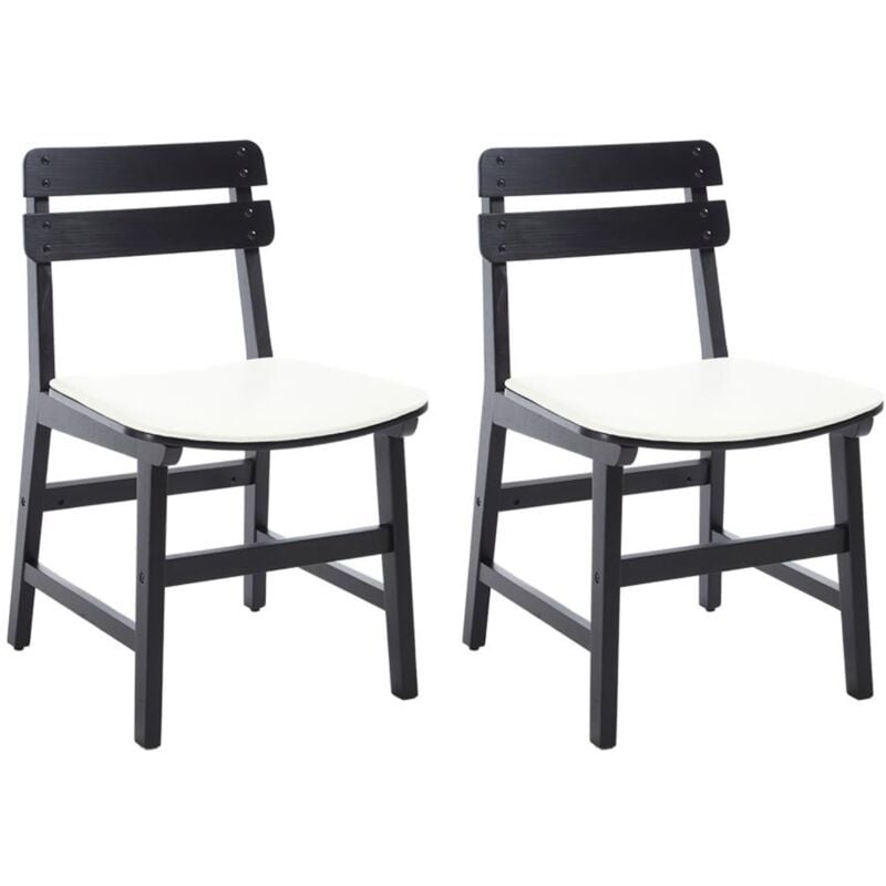 Dining Chairs Set of 2 Upholstered in pu Leather Simple Rustic Side Chairs with Wood Frame for Kitchen Living Room, Black, Wahson