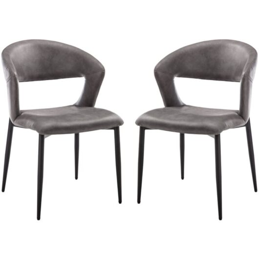 Dining Chairs Set of 2 in PU Leather Padded Corner Chairs with Designed Hollow Backrest for Kitchen Living Room Restaurant, Gray, Wahson