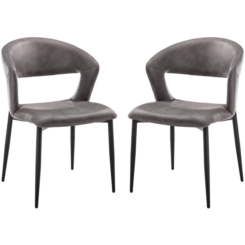 Dining Chairs Set of 2 in PU Leather Padded Corner Chairs with Designed Hollow Backrest for Kitchen Living Room Restaurant, Gray, Wahson