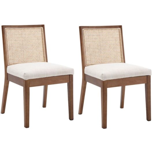 Dining Chairs Set of 2 in Rattan Upholstered Side Chairs Rustic Kitchen Chairs with Solid Wood Legs for Dining Living Room, Walnut, Wahson