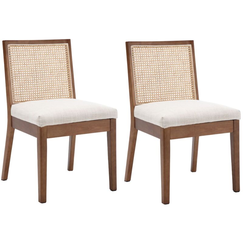 Dining Chairs Set of 2 in Rattan Upholstered Side Chairs Rustic Kitchen Chairs with Solid Wood Legs for Dining Living Room, Walnut, Wahson