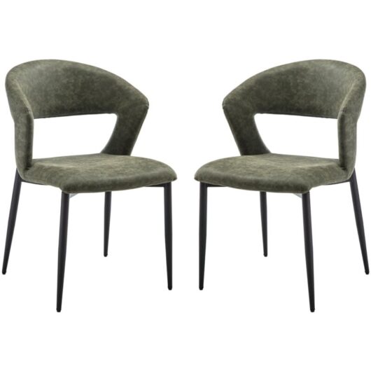Dining Chairs Set of 2 in pu Leather Padded Corner Chairs with Designed Hollow Backrest for Kitchen Living Room Restaurant, Green, Wahson