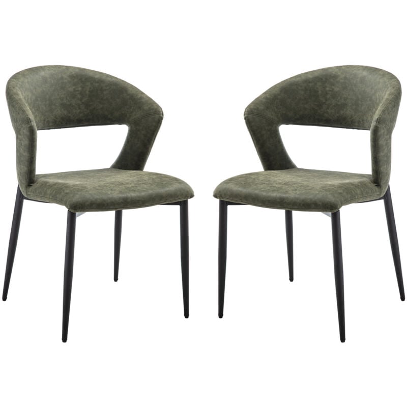 Dining Chairs Set of 2 in pu Leather Padded Corner Chairs with Designed Hollow Backrest for Kitchen Living Room Restaurant, Green, Wahson