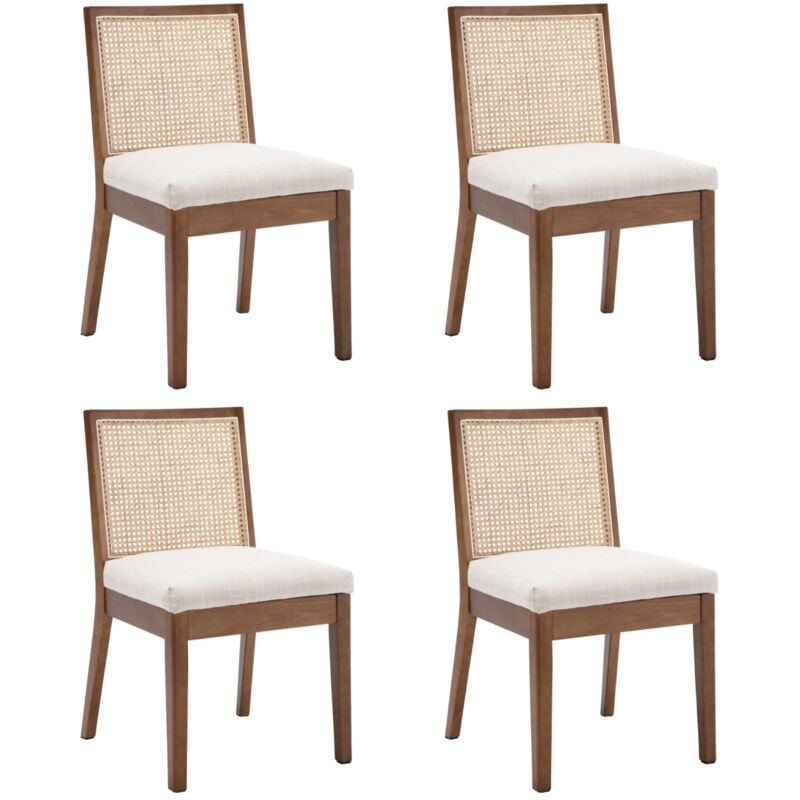Dining Chairs Set of 4 in Rattan Upholstered Side Chairs Rustic Kitchen Chairs with Solid Wood Legs for Dining Living Room, Walnut, Wahson