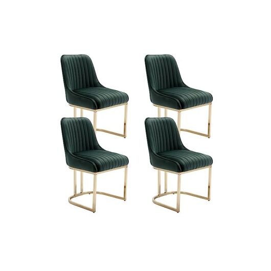 Dining Chairs Set of 4 in Velvet Upholstered Kitchen Corner Chairs with Golden Metal Frame for Dining Living Room Restaurant, Green, Wahson