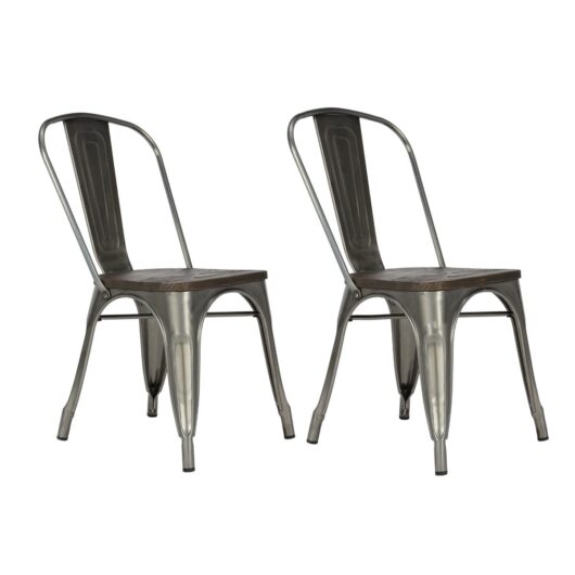 Dorel Fusion Metal Dining Chair - Wood Seat Set of 2 Antique Gun Metal, none