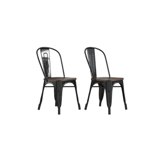Dorel Fusion Metal Dining Chair - Wood Seat Set of 2 Black, Black