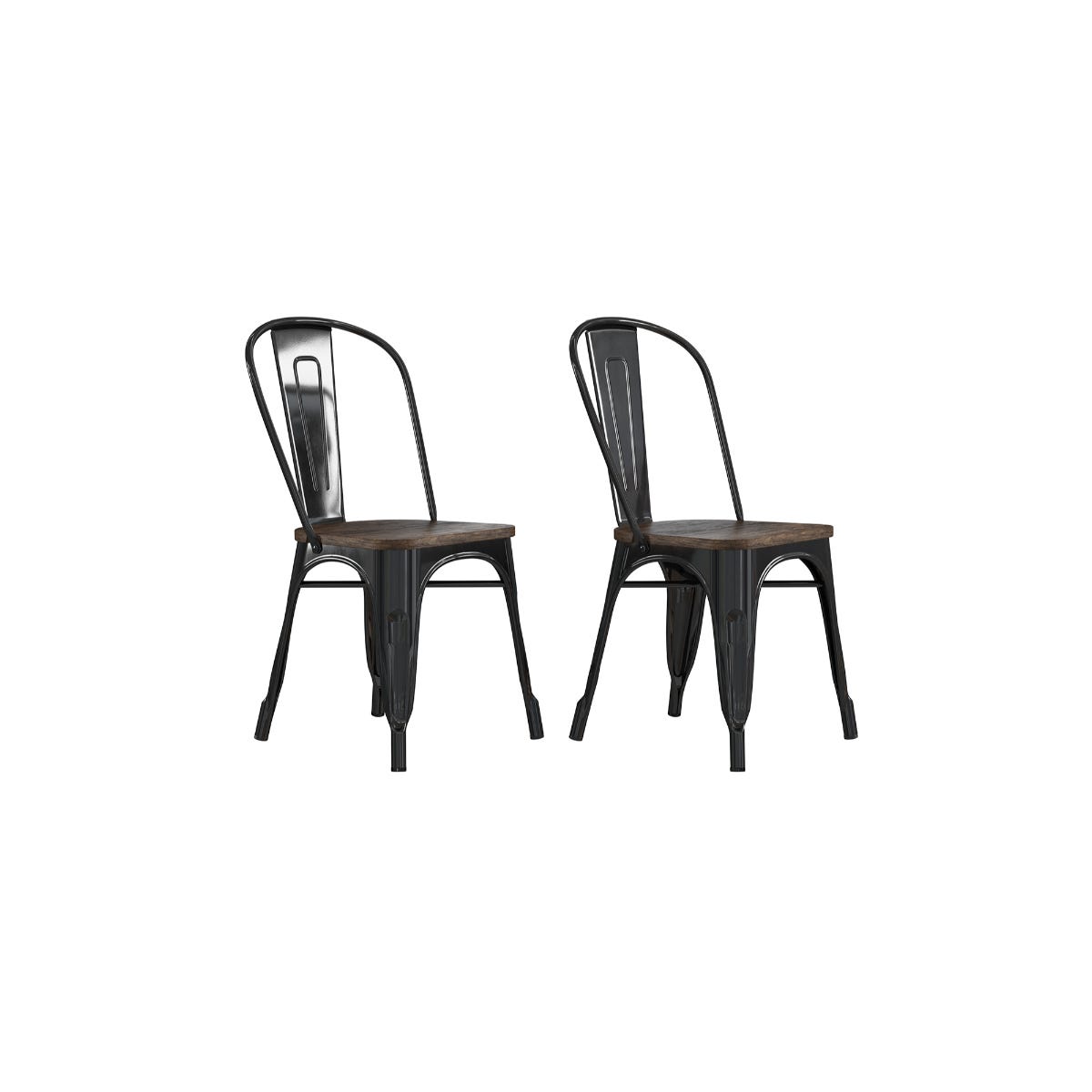 Dorel Fusion Metal Dining Chair - Wood Seat Set of 2 Black, Black