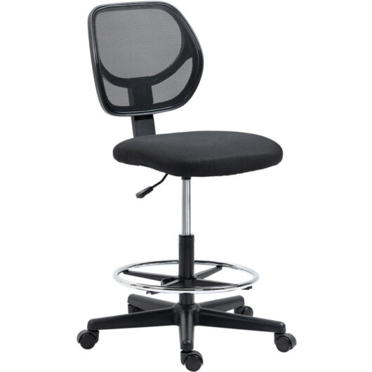 Draughtsman Chair Office Chair w/ Adjustable Footrest Ring, Black - Vinsetto