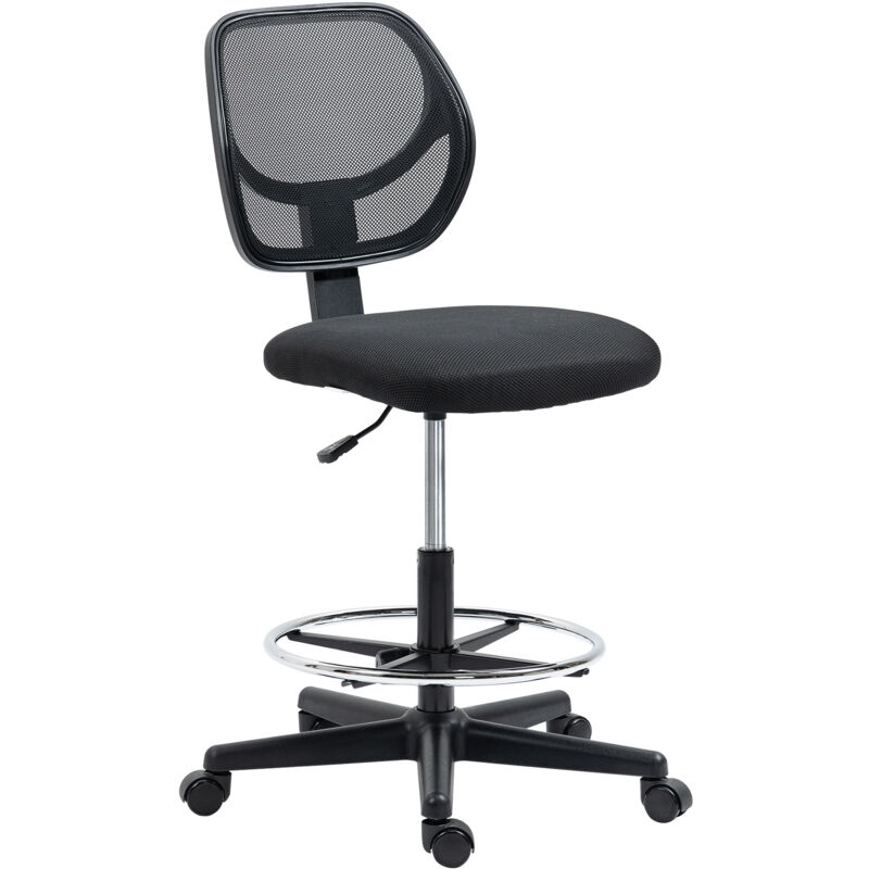 Draughtsman Chair Office Chair w/ Adjustable Footrest Ring, Black - Vinsetto