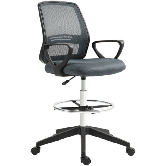 Draughtsman Chair Tall Office Chair with Adjustable Height Grey - Vinsetto