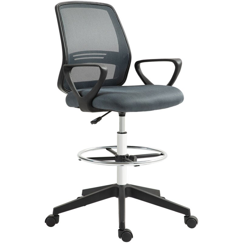 Draughtsman Chair Tall Office Chair with Adjustable Height Grey - Vinsetto