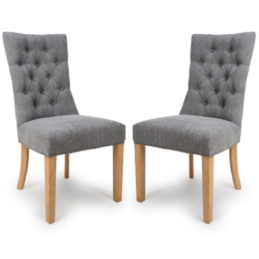 Elyria Grey Fabric Dining Chairs With Oak Legs In Pair