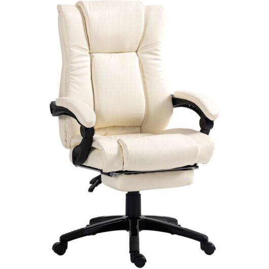 Executive Home Office Chair, Computer Chair, with Foot Rest Cream - Vinsetto