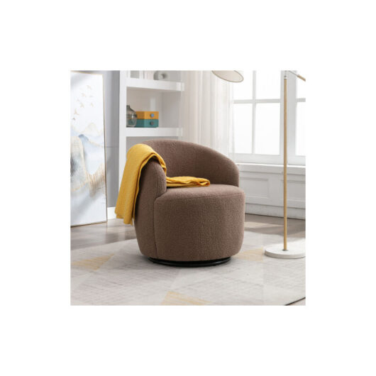 Fabric Swivel Accent Armchair Barrel Chair With Black Powder Coating Metal Ring,Coffee - Groofoo