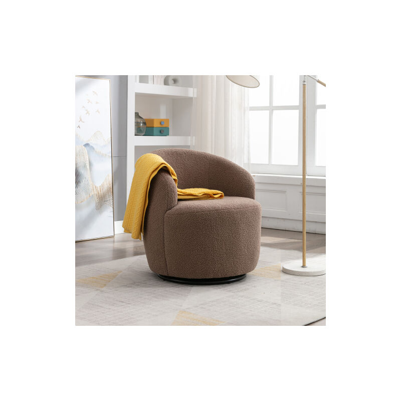 Fabric Swivel Accent Armchair Barrel Chair With Black Powder Coating Metal Ring,Coffee - Groofoo