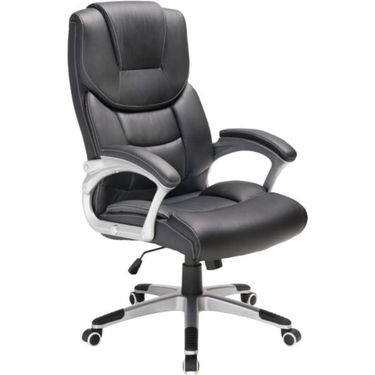 Faux Leather Office Chair Executive Computer Desk Chair with Armrests 120kg Load Capacity Black & Silver - Deuba