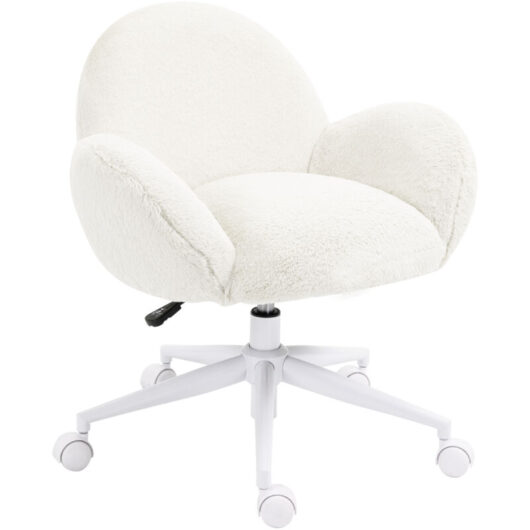 Fluffy Leisure Chair Office Chair with Backrest Armrest Wheels White - Homcom