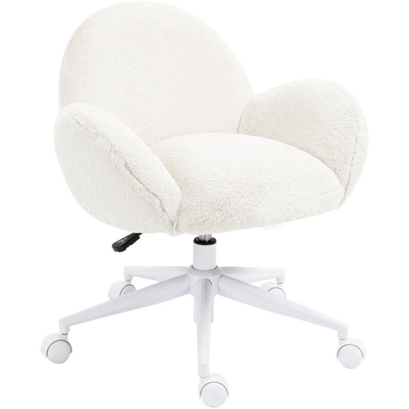 Fluffy Leisure Chair Office Chair with Backrest Armrest Wheels White - Homcom
