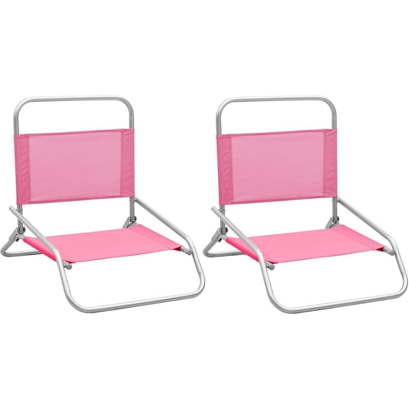 Folding Beach Chairs 2 pcs Pink Fabric Vidaxl