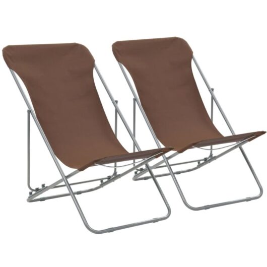 Folding Beach Chairs 2 pcs Steel and Oxford Fabric Brown vidaXL