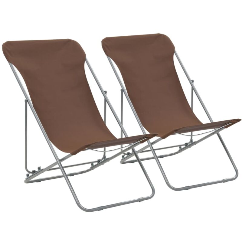 Folding Beach Chairs 2 pcs Steel and Oxford Fabric Brown vidaXL