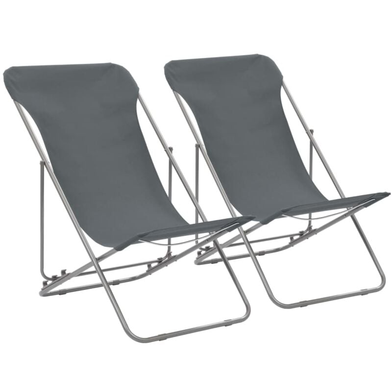 Folding Beach Chairs 2 pcs Steel and Oxford Fabric Grey vidaXL