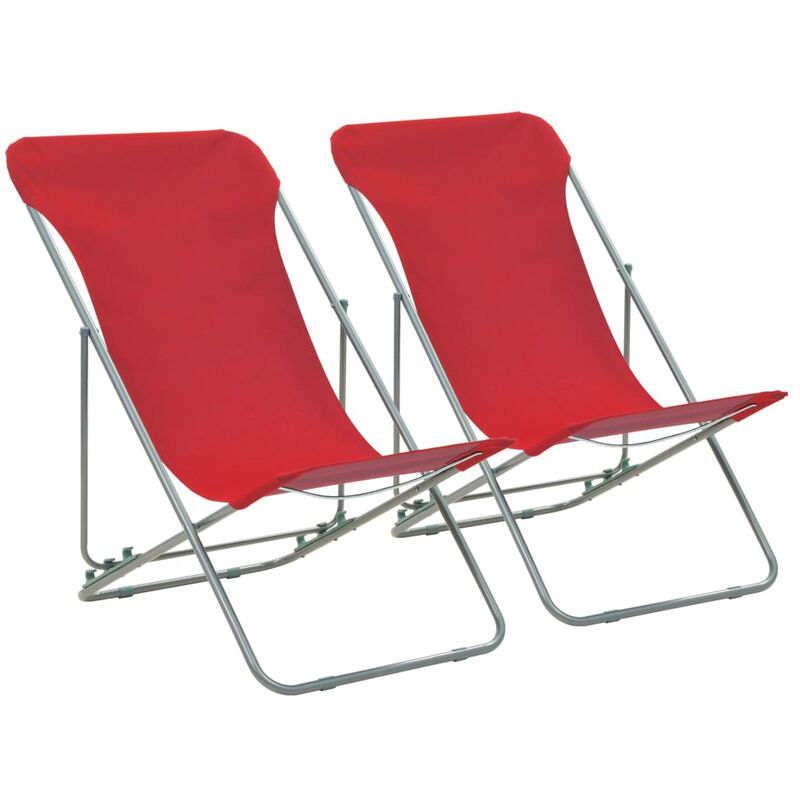 Folding Beach Chairs 2 pcs Steel and Oxford Fabric Red vidaXL