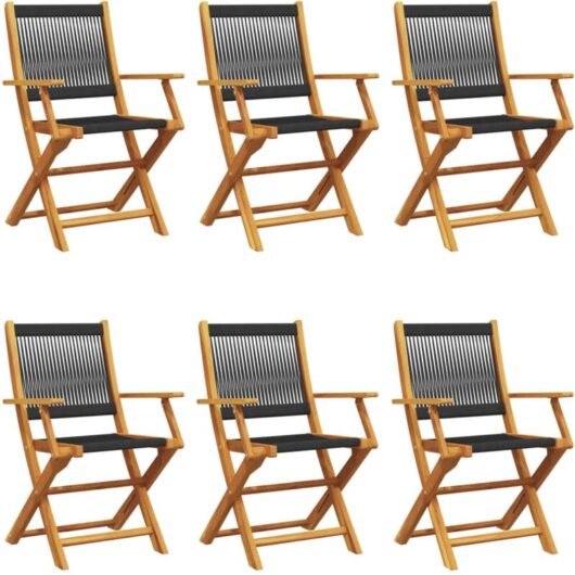 Folding Garden Chairs 6 pcs Black Solid Wood Acacia Vidaxl